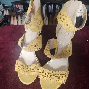 Jessica Simpson Yellow Laser-Cut Strappy Heels